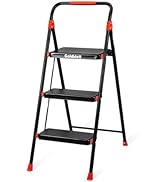 Goldblatt 3-Step Folding Step Stool | 225LBS Heavy Duty Steel Ladder, Auto-Lock Safety, Anti-Slip...