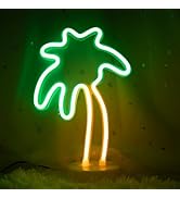 ENUOLI Coconut Palm tree Neon Signs LED Battery Operated USB Powered Neon Light with Holder Base ...