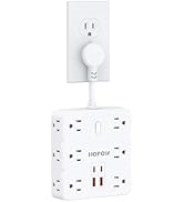 HOPOW Short Extension Cord 4 Inch, Flat Plug Small Power Strip with 12 AC &amp; 4 USB(2 USB-C), 1875W...