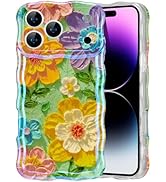 EYZUTAK Case for iPhone 17 Pro Max, Colorful Retro Oil Painting Flower Laser Glossy Cute Curly Wa...