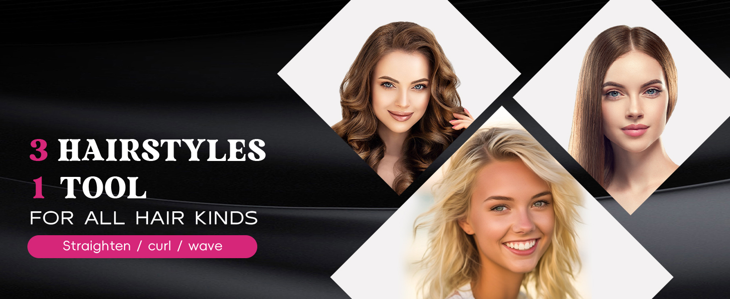 3-in-1 Versatile Styler: Create Sleek Straight, Bouncy Curls, and Beach Waves