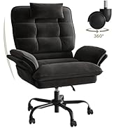 Bestier Cross Legged Office Chair, Criss Cross Chair with Adjustable Arms, 135° Reclining Velet E...