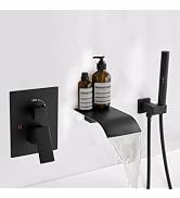 RUMOSE Wall Mount Bathtub Faucet Waterfall Tub Faucet with 2 in 1 Handheld Sprayer Matte Black Mo...