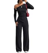 Trendy Queen Womens 2 Piece Off Shoulder Asymmetrical Matching Lounge Sets | Vacation Airport Tra...