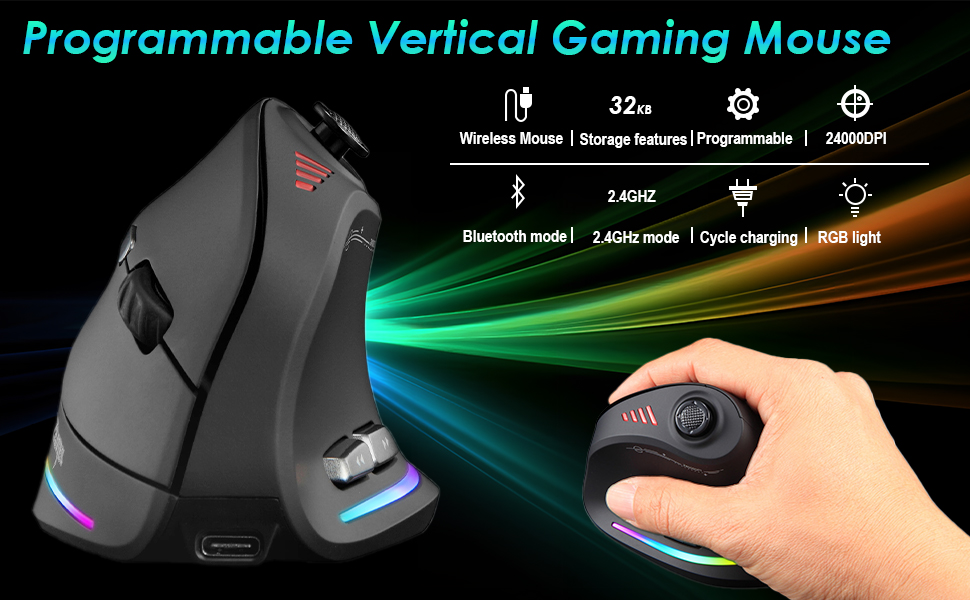 wireless ergonomic mouse bluetooth vertical gaming mouse rechargeable rgb mouse usb c silent
