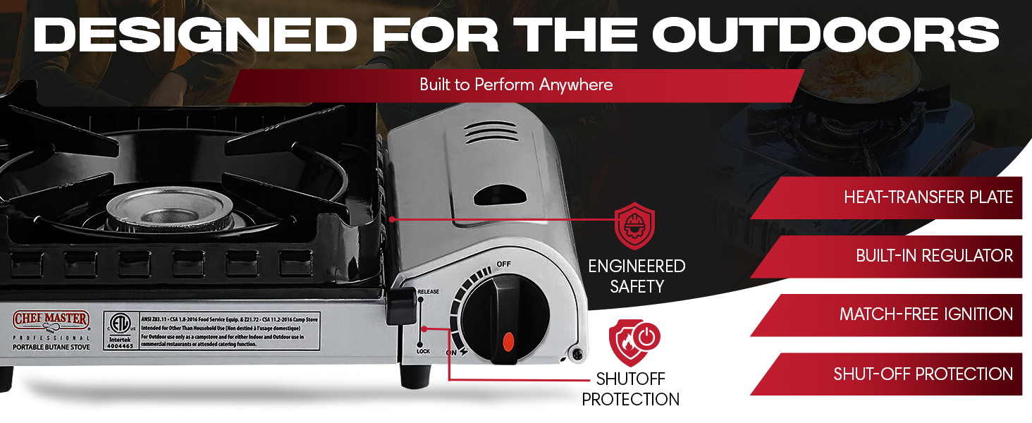 15,000 BTU Output Portable Butane Camping Stove by Chef Master