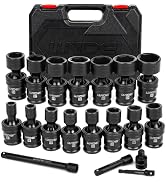 LLNDEI 3/8" Drive Universal Impact Socket Set, 19 Pieces CR-MO Swivel Socket Set, Metric(8-22mm) ...