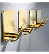 Taozun Adhesive Hooks, Set of 4 Gold Towel Hooks for Hanging Robe, Stainless Steel Coat Hooks Sti...