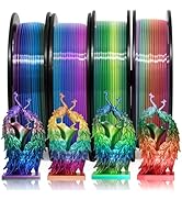 YOUSU 1.75mm Silk Shiny 4 Types Rainbow Multi Colored Fast Color Change PLA 4 in 1 3D Printer Fil...