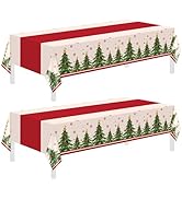Christmas Disposable Tablecloths, 2 Pack Plastic Table Covers for Rectangle Tables 54 x 108 Inch,...
