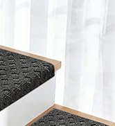 JSEI Bullnose Carpet Stair Treads, 14 Pcs Non Slip Stair Treads for Wooden Steps Indoor with TPE ...