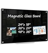 AMUSIGHT Black Dry Erase Board, 24" x 18" Magnetic Large Black Glass Board Frameless Wall Mounted...