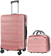 GigabitBest 2-Piece Carry On Luggage Set, 14-Inch Makeup Case &amp; 20-Inch Suitcase, PC+ABS Hardshel...