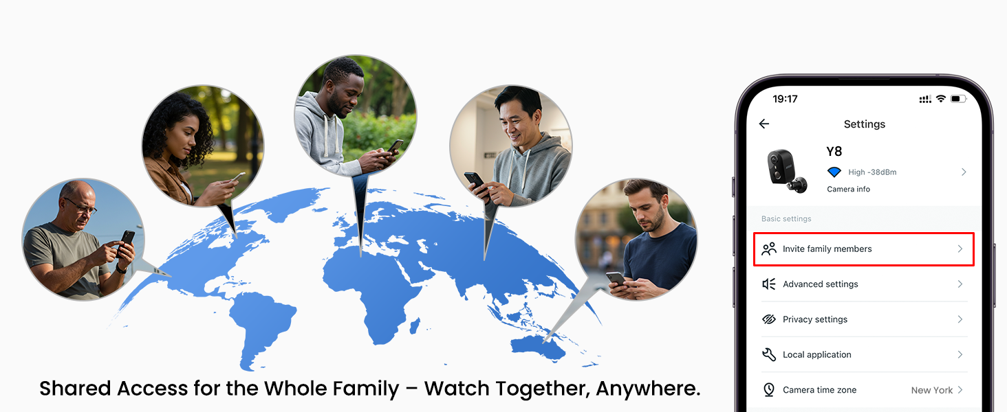 Easily share the AOQEE Y8 camera with your families and friends