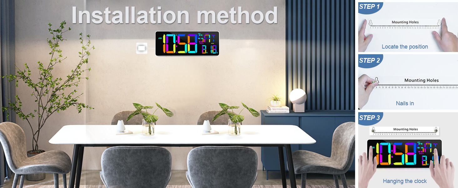 Large Digital Wall Clock Auto-Dimming for Living Room