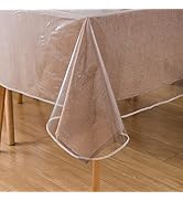 Clear Heavy Duty Vinyl Tablecloth with Sewn Finished Edges Rectangle Waterproof Oil-Proof Stain R...