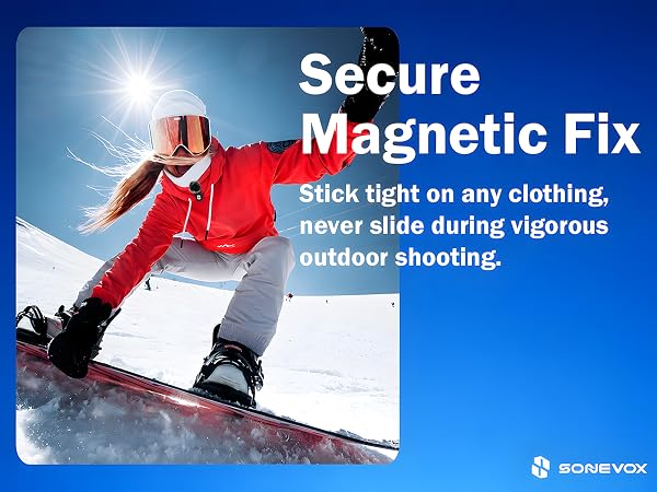 SONEVOX AirMic magnetic wireless lavalier mic stays secure during active outdoor recording
