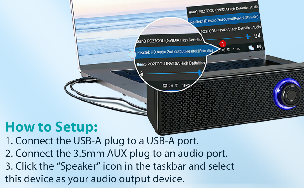 Computer Speakers, USB-A Powered PC Speakers Wired Stereo Desktop Speakers with 3.5mm AUX Audio Plug