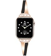 Newlibery Rose Gold Slim Band for Women Compatible with Apple Watch 38mm 40mm 41mm 42mm(S10/11) D...