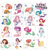 104 PCS Mermaid Temporary Tattoos for Kids Girls Mermaid Birthday Decorations, Mermaid Fake Temp ...