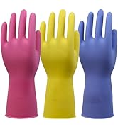 SLICK KIT Rubber Kitchen Cleaning Gloves, Reusable Dishwashing Gloves, Non-Slip, with Flocked Lin...