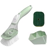 CQT Soap Dispensing Dish Brush Storage Set, Dish Scrubber with Handle, Kitchen Washing Brush for ...