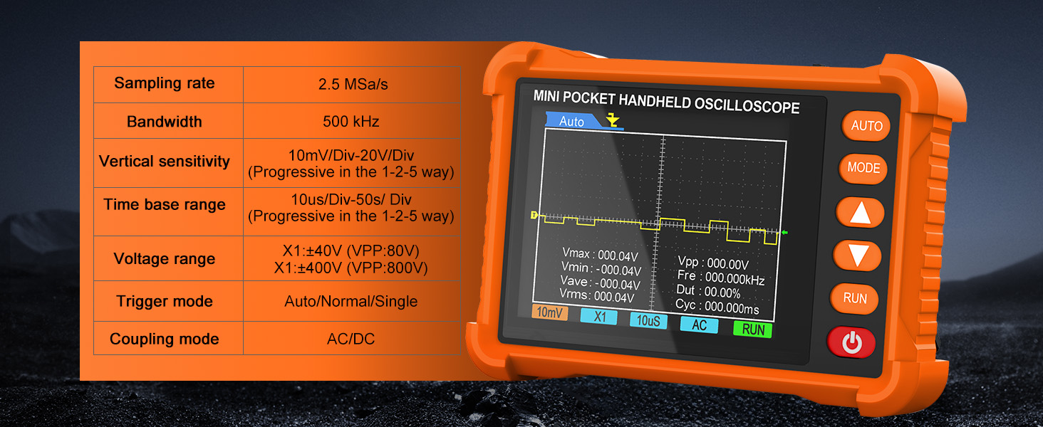 BTMETER mini oscilloscope auto/single trigger scope 500 kHz Bandwidth waveform tool Lab scope gifts