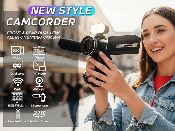 8k camcorder video camera vlogging camera 75mp with wifi 5k