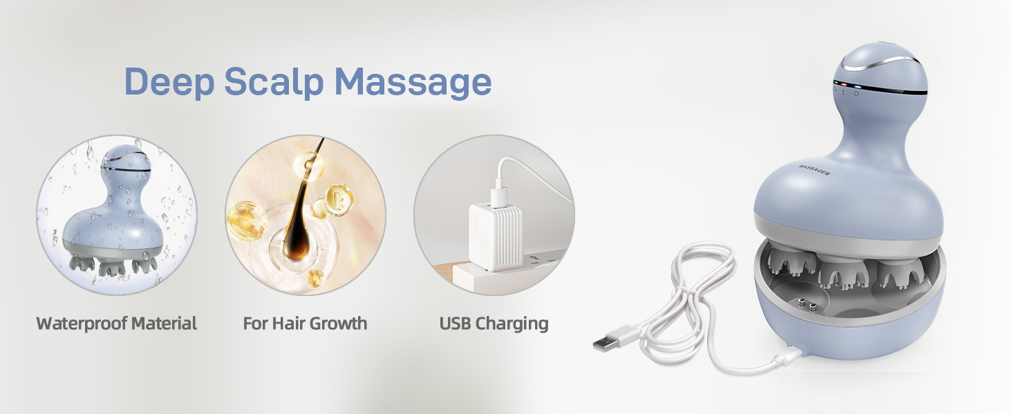 cotsoco Electric Scalp Head Massager with 4 Heads 84 Nodes for Hair Growth and Stress Release