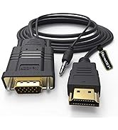 NewBEP HDMI to VGA Cable Adapter with 3.5mm Audio Cord, 1080P HD 6ft/1.8m Gold-Plated HDMI Male t...