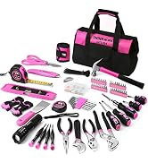 THINKWORK Pink Tool Set - 207 Piece Lady's Portable Home Repairing Tool Kit with 13'' Wide Mouth ...