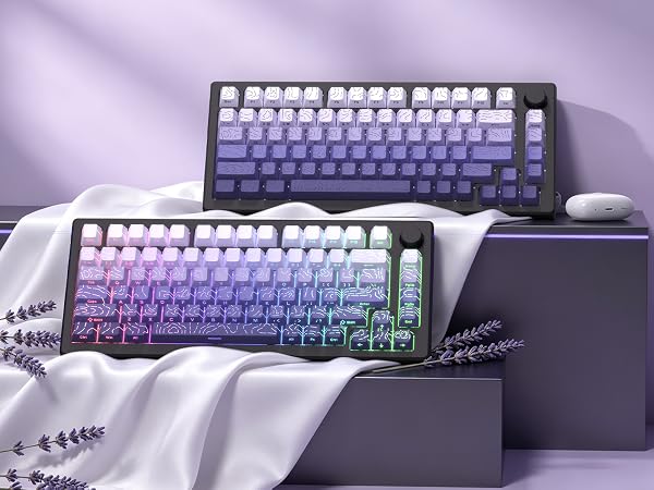 Purple keycap Sets,Line Backlit,Shine Through Keyboard Key caps,Side Printed,Cherry Profile caps