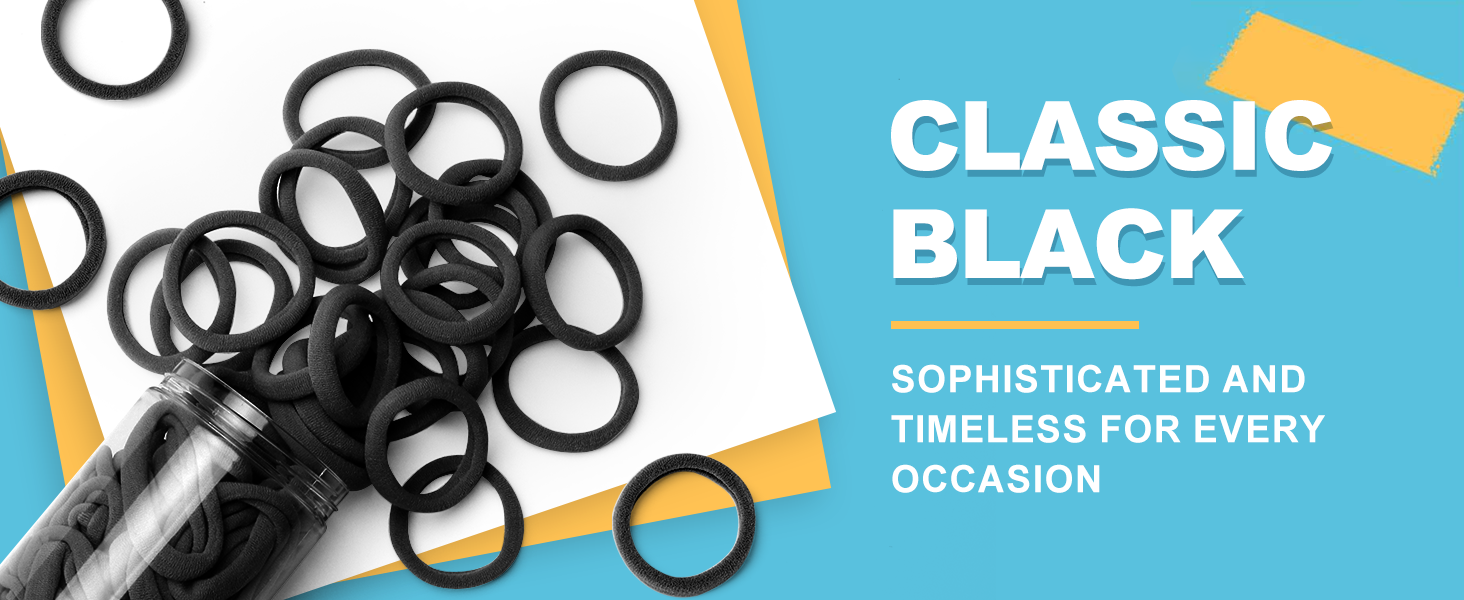 Seamless Hair Ties, Cotton Cloth Fabric Black Hair Bands, Soft Large Ponytail Holder for women Hair