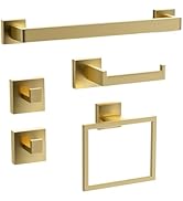 Gold Bathroom Hardware Accessories Set of 5 Pieces, 15.6 Inch Bath Towel Bar Set, 304 Stainless S...