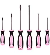 Pink Power Magnetic Screwdriver Set - 6 Piece Phillips Head and Flat Head Hand Pink Tool Set for ...