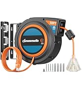 DEWENWILS Retractable Extension Cord Reel, 50 FT 14/3C SJTOW Heavy Duty Power Cord with Lighted T...