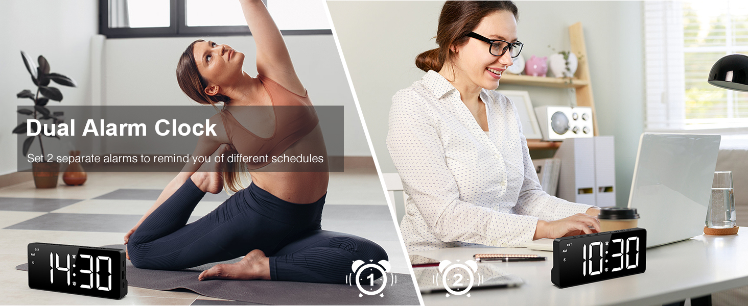 Digital Alarm Clock, LED Bedroom Clock with Bluetooth Sync Time