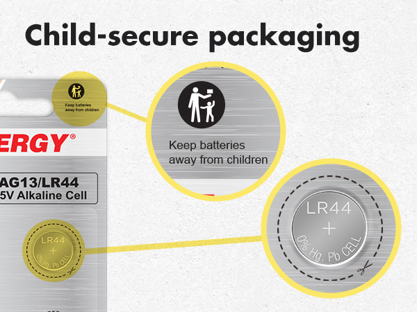 Child-secure packaging, keep batteries away from children