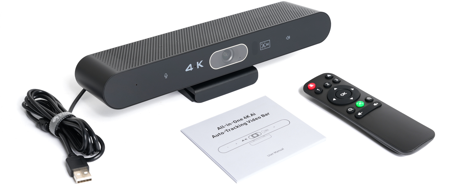 Conference Room Camera, All-in-One 4K Webcam with Microphone and Speaker, AI Tracking and Auto Frami...