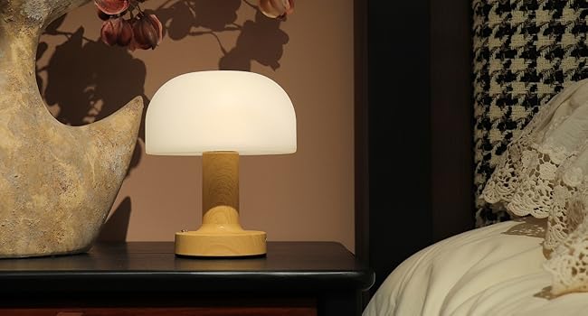 small mushroom LED table lamp rechargeable and cordless