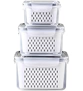 3P Fruit Storage Containers for Fridge with Strainer, Produce Saver Containers Refrigerator Organ...