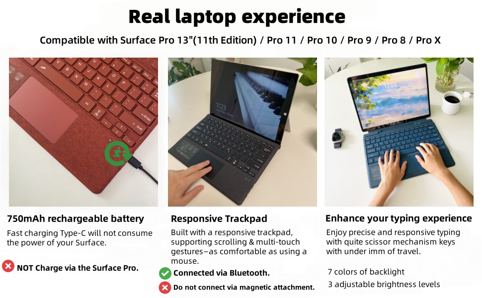 Type cover for Surface Pro 13&amp;#34;(11th Edition) / Pro 11 / Pro 10 / Pro 9 / Pro 8 / Pro X