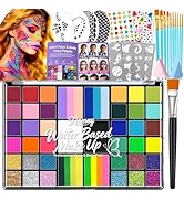 Fenmay Face Painting Kit for Kids - 42 Colors, Non-Toxic and Hypoallergenic, Stencils, Book, Brus...