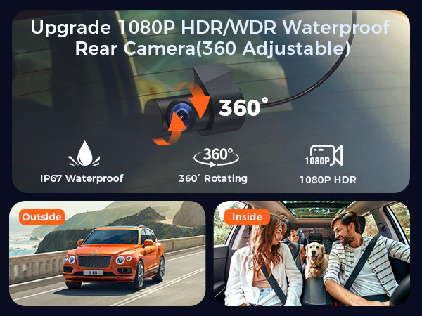 dashcam with 360 Adjustable rear camera