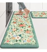 KIMODE Anti Fatigue Mats for Kitchen Floor 17"x47"+17"x29",Green Farmhouse Kitchen Rugs Sets of 2...
