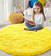 PAGISOFE Round Area Rugs 5Ft, Fluffy Yellow Carpets for Bedroom Girls,Cute Rug for Girls Room,Fuz...