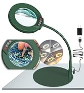 Krstlv 10X Magnifying Glass with Light and Stand, 5 Color Modes Stepless Dimmable LED Lighted Des...