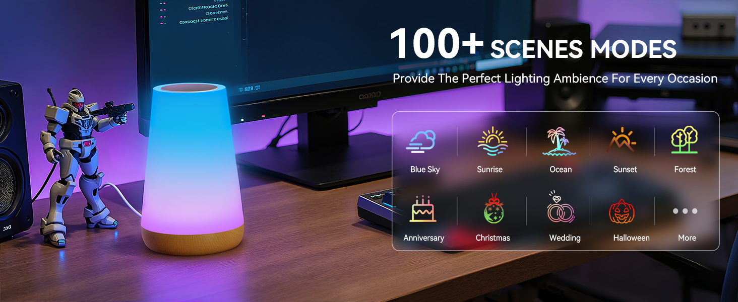 Smart table lamp with 100+ scene modes for gaming, holidays, parties and daily ambiance