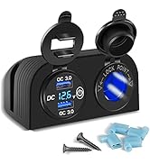 [Upgraded] Tent Type Panel Two Hole, Quick Charge 3.0 Dual USB Car Charger+12V/24V Cigarette Ligh...