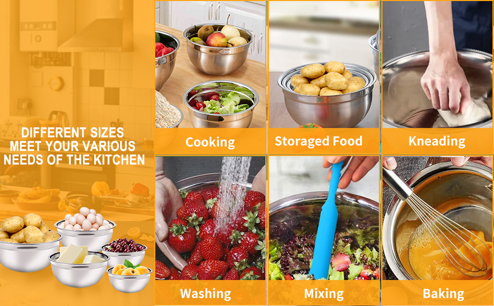 Stainless steel mixing bowls for multi use
